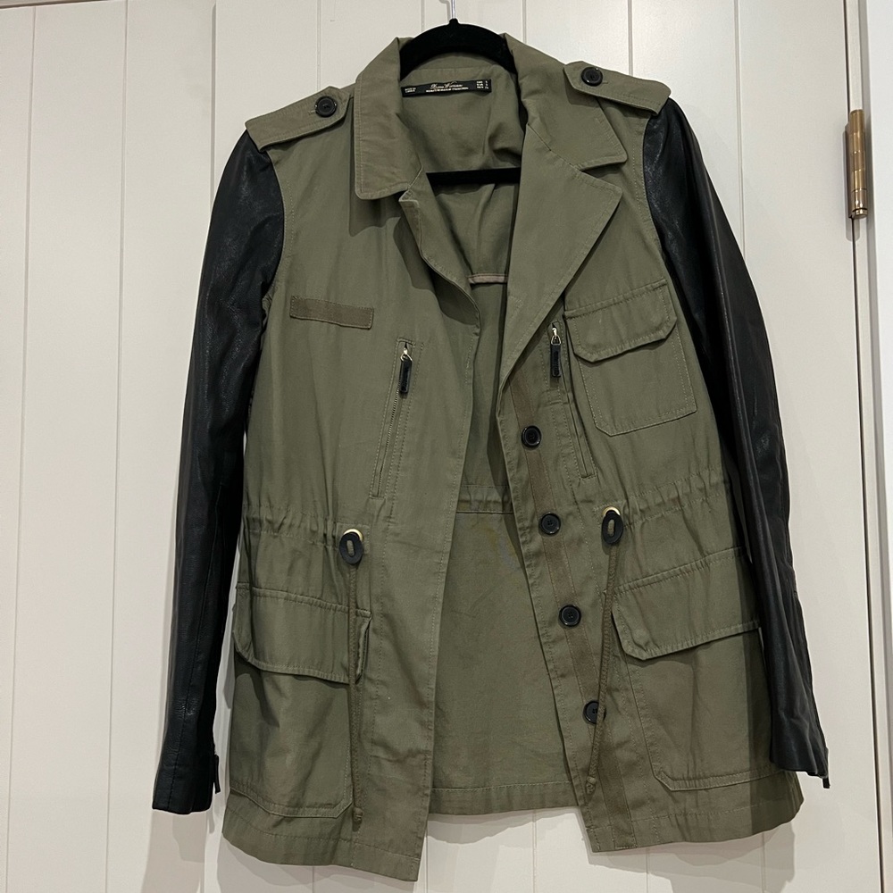 Zara Faux Leather Sleeve Utility Jacket